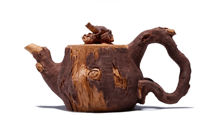 仿木外皮紫砂壺，創(chuàng)意木樁手工雕刻紫砂壺